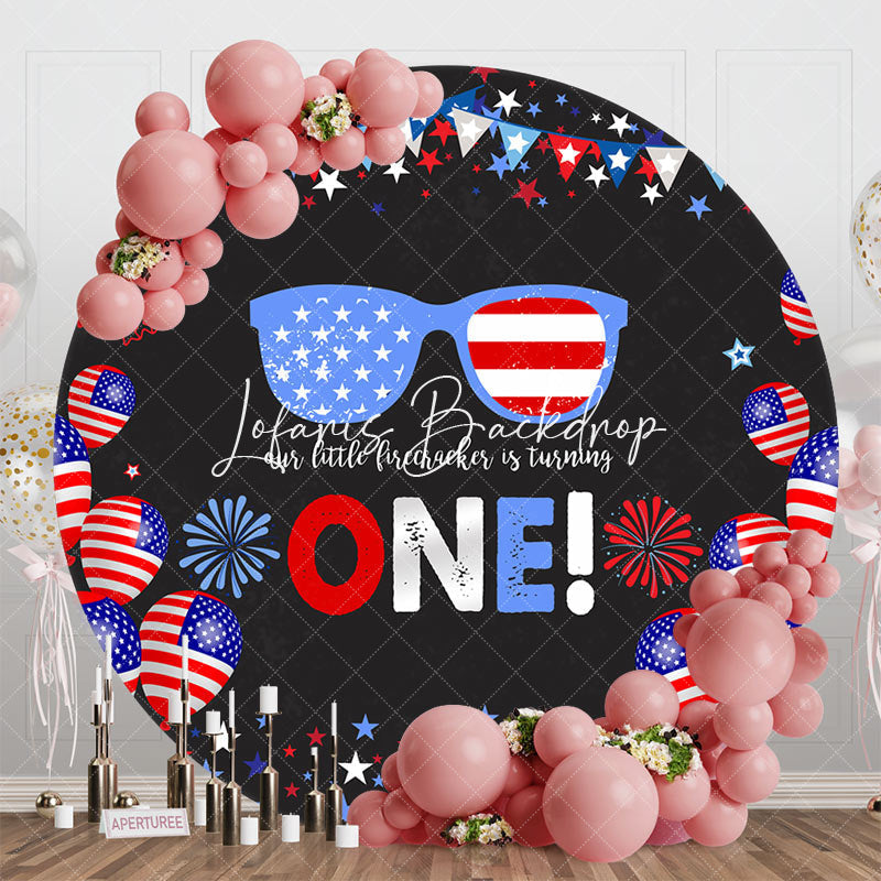 Lofaris American Flag Sparkle Round 1st Birthday Backdrop