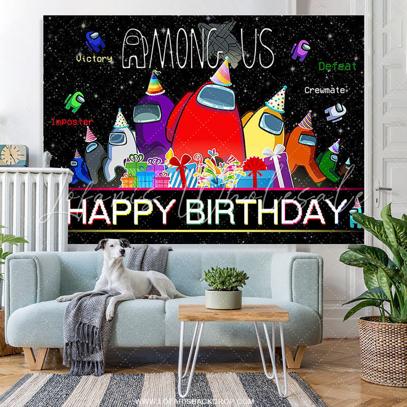 Lofaris Among Cartoon Characters With Gifts Birthday Backdrop