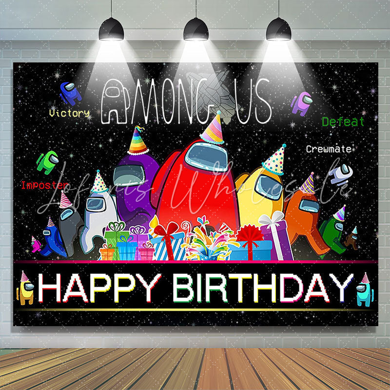 Lofaris Among Cartoon Characters With Gifts Birthday Backdrop