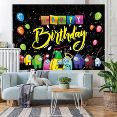 Lofaris Among Cartoon Cute With Balloon Happy Birthday Backdrop