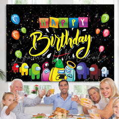 Lofaris Among Cartoon Cute With Balloon Happy Birthday Backdrop