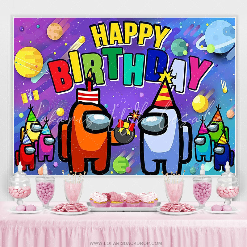 Lofaris Among Cartoon In Space Bomb Happy Birthday Backdrop