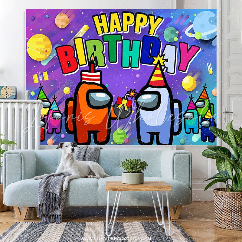 Lofaris Among Cartoon In Space Bomb Happy Birthday Backdrop