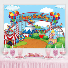 Lofaris Amusement Park Circus Themed Happy Birthday Backdrop