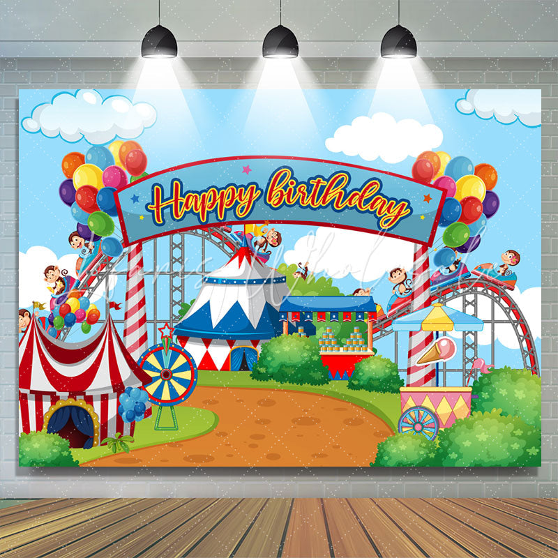 Lofaris Amusement Park Circus Themed Happy Birthday Backdrop