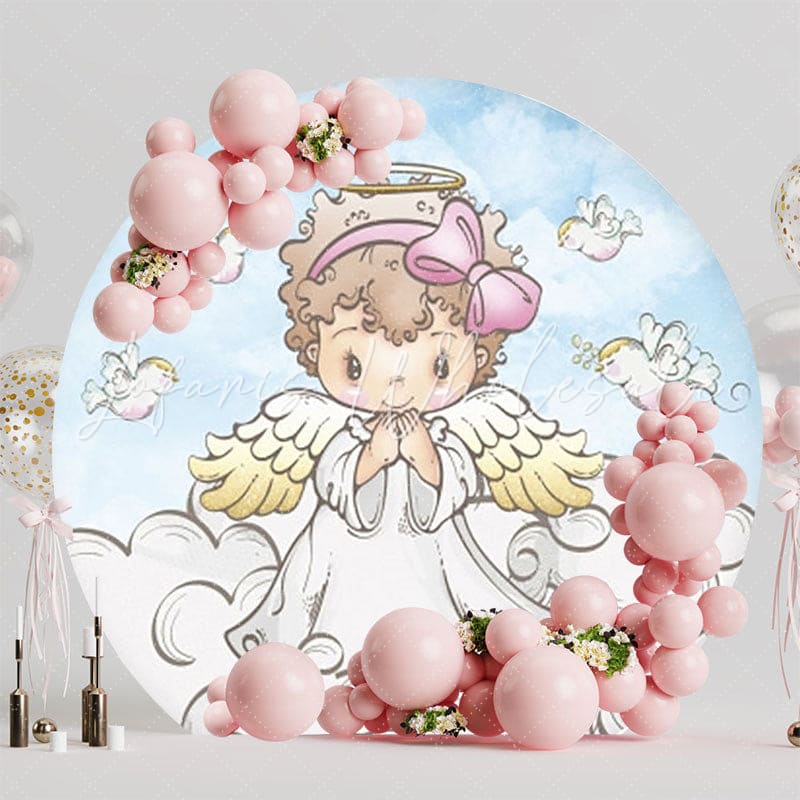 Angel Baptism Blessing Round Backdrop For Religious Ceremony