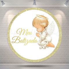 Lofaris Angel Gold White Round Baby Shower Backdrop Cover