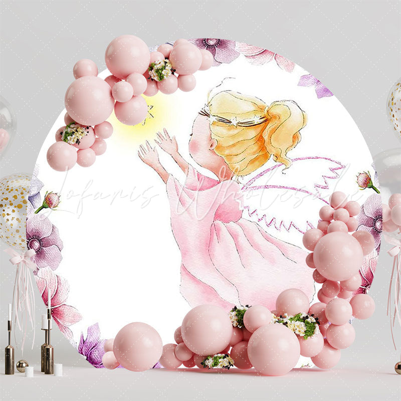 Angels Flowers Christening Round Backdrop for Special Event