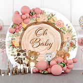 Lofaris Animal Floral Wood Oh Baby Shower Round Backdrop
