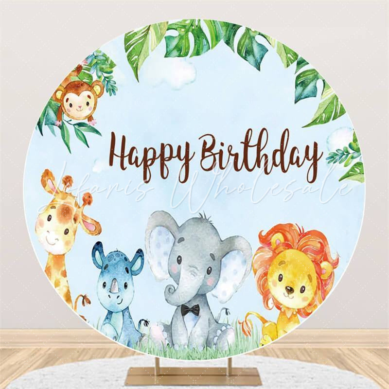 Lofaris Animals And Grassland Circle Happy Birthday Backdrop