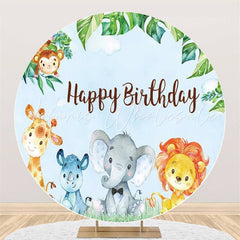 Lofaris Animals And Grassland Circle Happy Birthday Backdrop