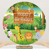 Lofaris Animals And Grassland Round Happy Birthday Backdrop