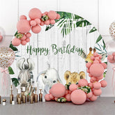 Lofaris Animals And White Wooden Happy Birthday Circle Backdrop