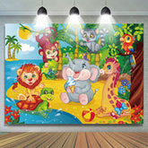 Lofaris Animals Beach Coconut Tree Sea Baby Shower Backdrop