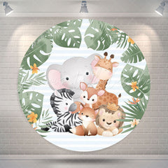 Lofaris Animals Blue Stripe Monstera Safari Birthday Backdrop