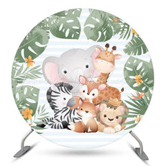 Lofaris Animals Blue Stripe Monstera Safari Birthday Backdrop