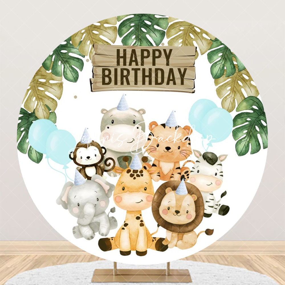 Lofaris Animals Leaves Balloons Circle Birthday Backdrop