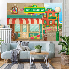 Lofaris Animated House Street Theme Happy Birthday Backdrop