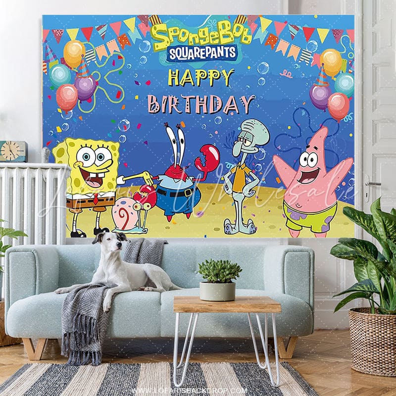 Lofaris Animation Yellow Sponge For Children Happy Birthday Backdrop