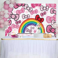 Anime Hello Cat Pink Bow Tie Birthday Backdrop For Girls
