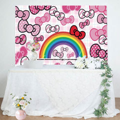 Anime Hello Cat Pink Bow Tie Birthday Backdrop For Girls