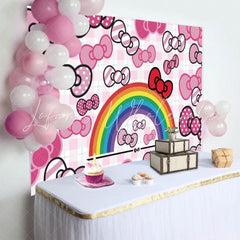 Anime Hello Cat Pink Bow Tie Birthday Backdrop For Girls