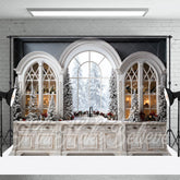 Lofaris Arch Windows Cabinet Snow Tree Christmas Backdrop