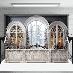 Lofaris Arch Windows Cabinet Snow Tree Christmas Backdrop