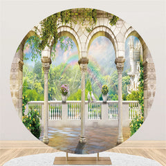 Lofaris Arched Marble Scene With Rainbow Round Holiday Backdrop