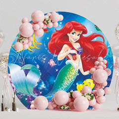 Ariel Mermaid Princess Round Backdrop For Ocean Fantasy Party