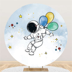 Lofaris Astronaut And Balloons Happy Birthday Round Backdrop