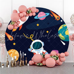 Lofaris Astronaut And Rocket Custom Circle Birthday Backdrop