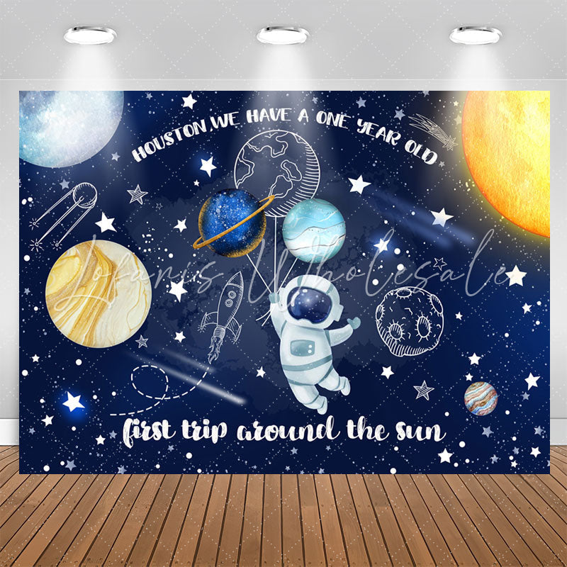 Lofaris Astronaut First Trip Around Sun 1st Birthday Backdrop