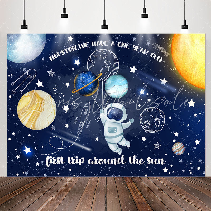 Lofaris Astronaut First Trip Around Sun 1st Birthday Backdrop