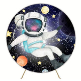 Astronaut Galaxy Adventure Round Backdrop For Space-Themed Party