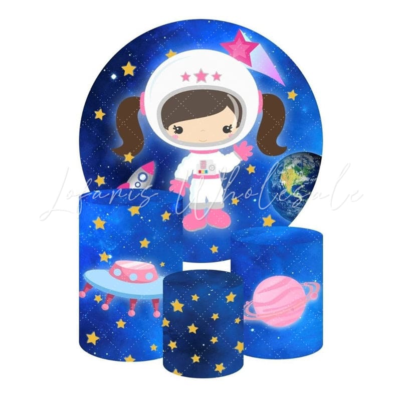 Astronaut Girl Themed Round Backdrop and Cylinder Kit