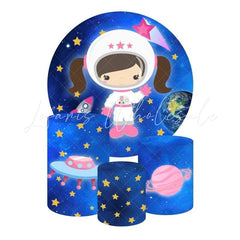 Astronaut Girl Themed Round Backdrop and Cylinder Kit
