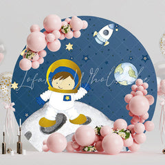 Astronaut on the Moon Round Backdrop for Space Themed Party