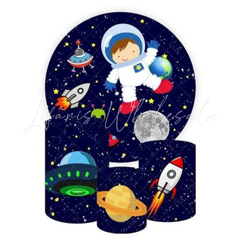 Astronaut Themed Round Backdrop and Cylinders Kit for Kids Parties