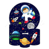 Astronaut Themed Round Backdrop and Cylinders Kit for Kids Parties