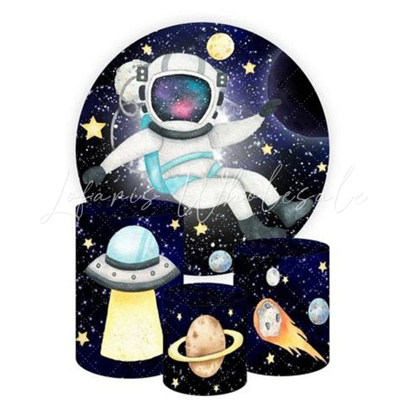 Astronaut Themed Round Backdrop and Cylinders Kit for Parties