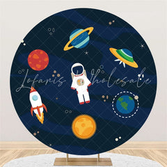Lofaris Astronauts In Space Theme Circle Happy Birthday Backdrop