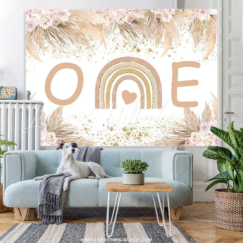 Lofaris Autumn Floral And Leaves Happy 1St Birthday Backdrop