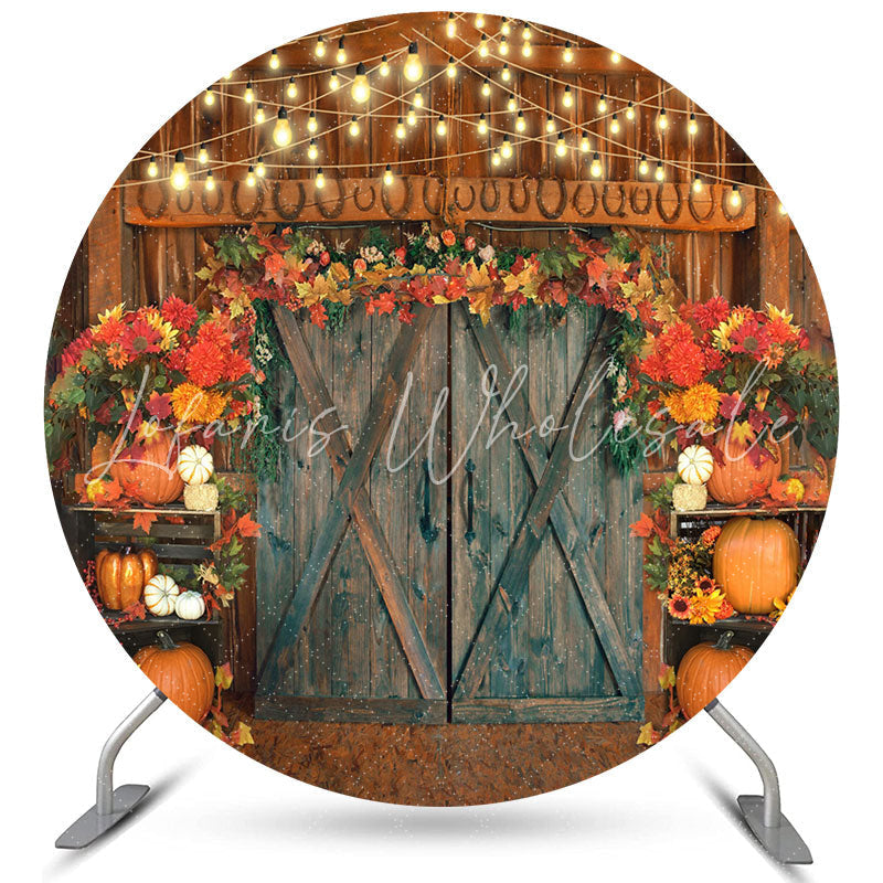 Lofaris Autumn Floral Pumpkin Thanksgiving Round Backdrop