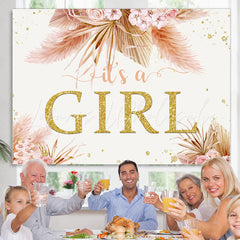 Lofaris Autumn Leaves With Flowers Girl Baby Shower Backdrop