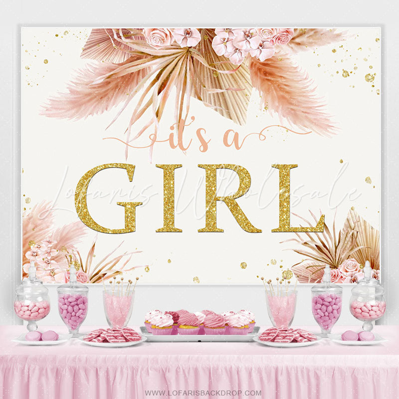 Lofaris Autumn Leaves With Flowers Girl Baby Shower Backdrop