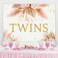 Lofaris Autumn Leaves With Flowers Twins Baby Shower Backdrop
