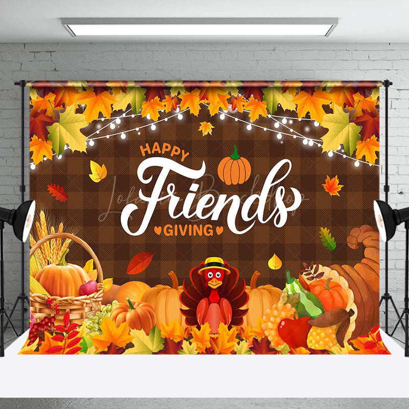 Lofaris Autumn Maple Leaf Plaid Happy Friendsgiving Backdrop