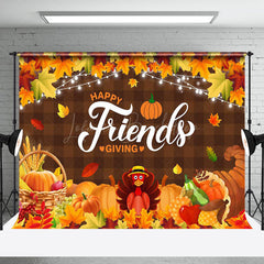 Lofaris Autumn Maple Leaf Plaid Happy Friendsgiving Backdrop