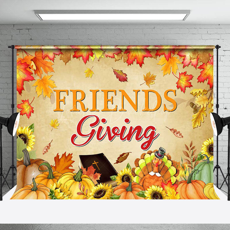 Lofaris Autumn Maple Leaves Pumpkins Friends Giving Backdrop